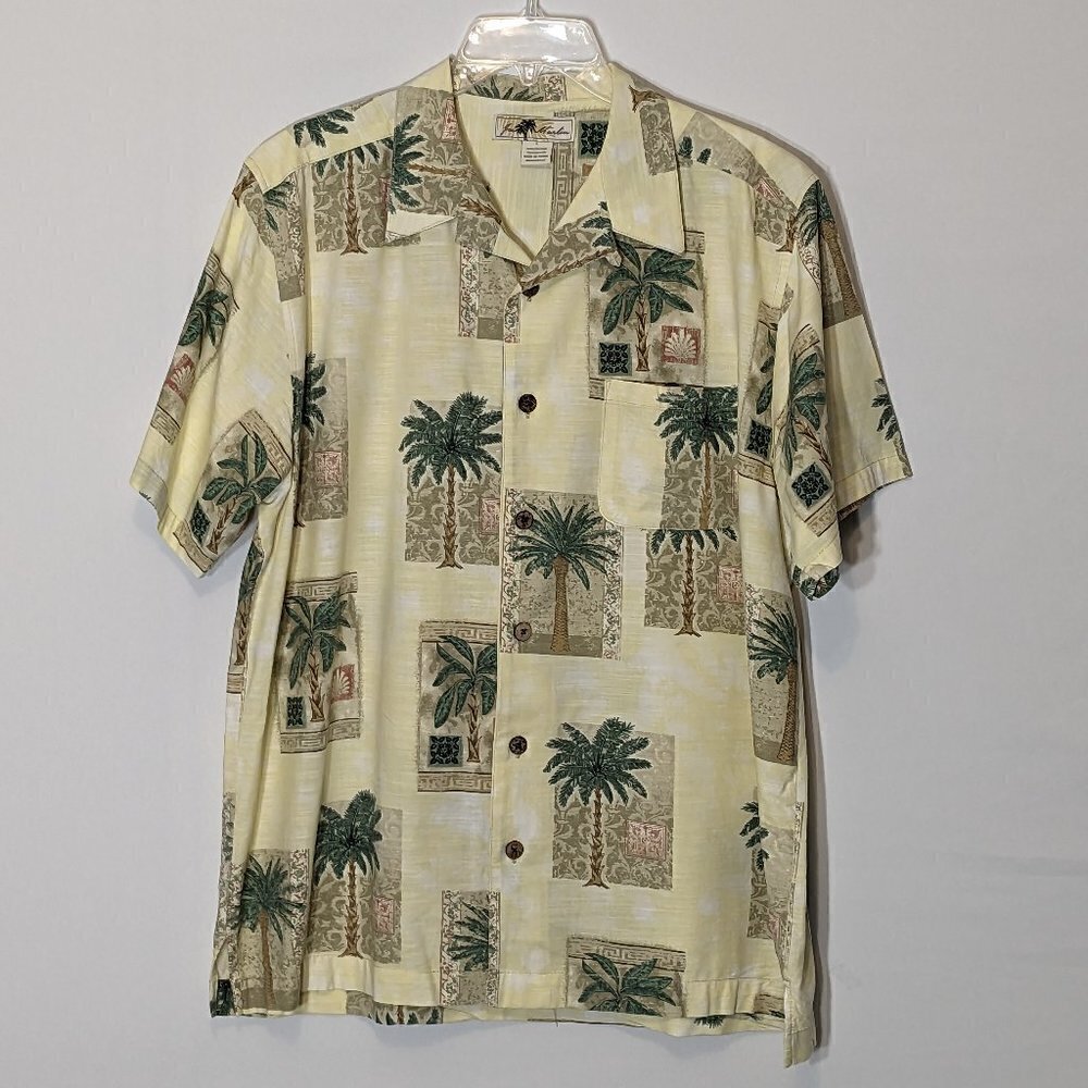 Men's "Joe Marlin" Yellow Tropical, Short Sleeve Shirt w Palm Trees; Size L